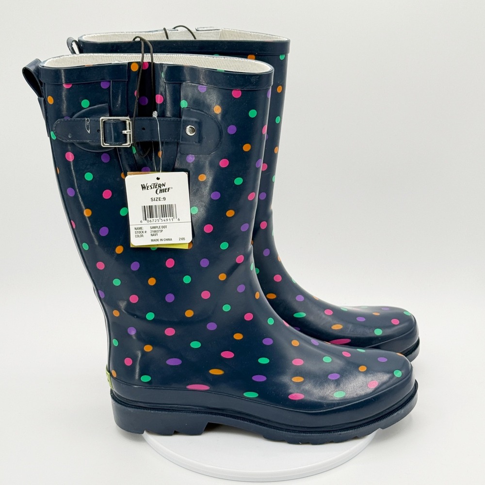 Western Chief Simple Dot Rain Boots Size 9 Women Navy Polka Dot Waterproof
